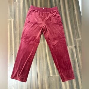 Burgundy Velour Sweatpants, elastic waistband, pockets, high rise Straight Leg